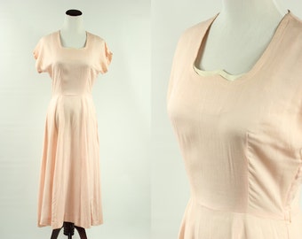 1940's Pink Cotton Dress w/ Scalloped Collar