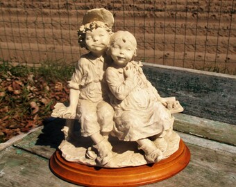 Giuseppe Armani Children on Couch Capodimonte Signed Sculpture Figurine Italy