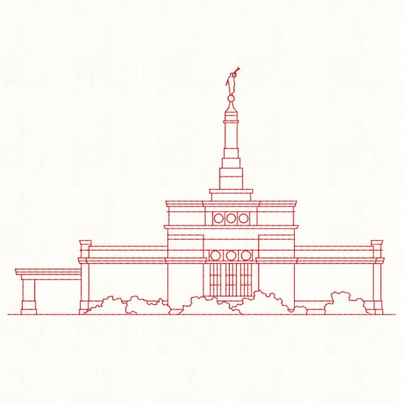 Memphis Tennessee LDS Temple Redwork Embroidery Design