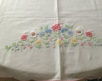 Vintage French hand embroidered table cloth 82 x 82 cm