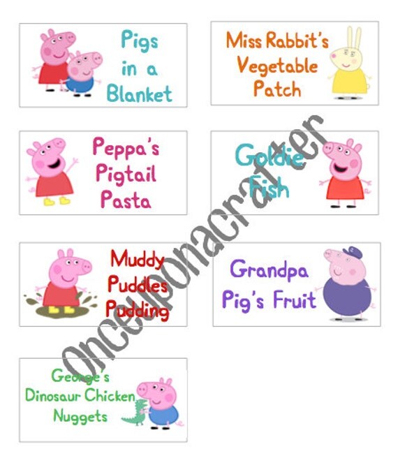 DIGITAL Peppa Pig Tent Cards Food Labels Table Cards
