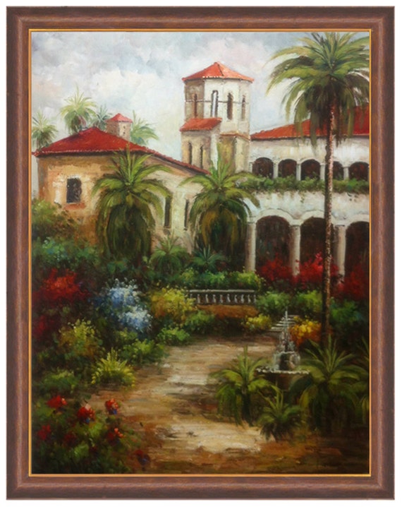 Original Hand Painted Oil Painting of Spanish Villa Home 36X48
