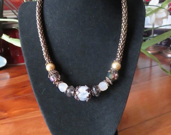 Beautiful Vintage Copper Coated Chain Accented With Gorgeous Beads Necklace