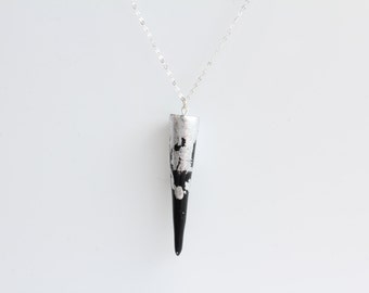 Sterling Silver Black Spike Pendant Polymer Clay Charm Silver Necklace Silver Chain