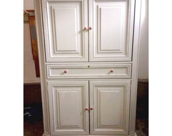 Antique White French Distressed Armoire, dresser, nursery