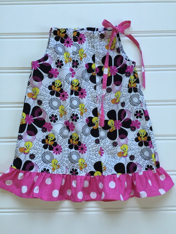 Tweety Bird Black Floral Dress Pink and Black by DiMaDaisyBoutique