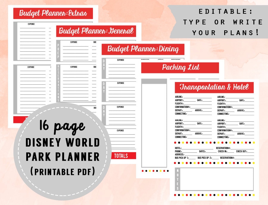 2017 Editable Disney World Planner REDESIGNED