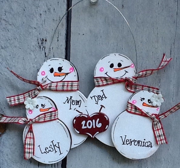 Family ornament 2016, snowman family ornament, first christmas ornament, snowman ornament, wood ornament, snowman grab bag, snowman family