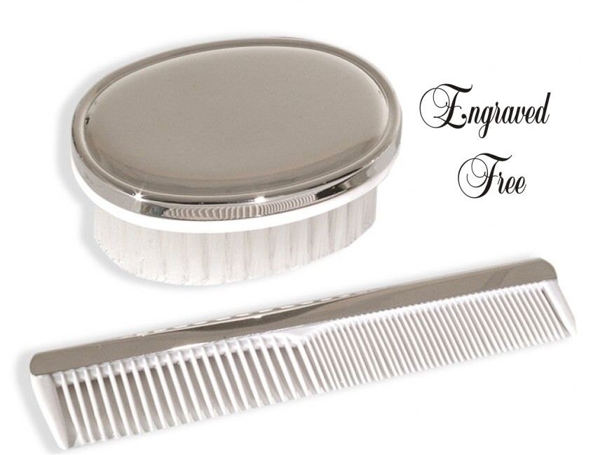 Baby Brush & Comb Set Personalized Silver Nickelplated Boys