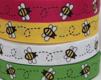 Bumble Bee Ribbon 7/8 Inch Grosgrain Ribbon by the Yard for Hairbows, Scrapbooking, and More!!