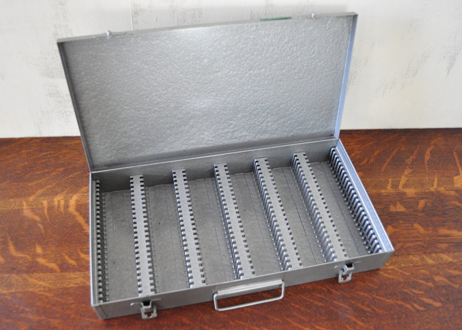Vintage Gray Metal Slide Storage Box Photographic Slides