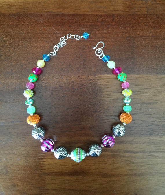 Colorful mixed bead statement necklace colorful by NeckCandyLove