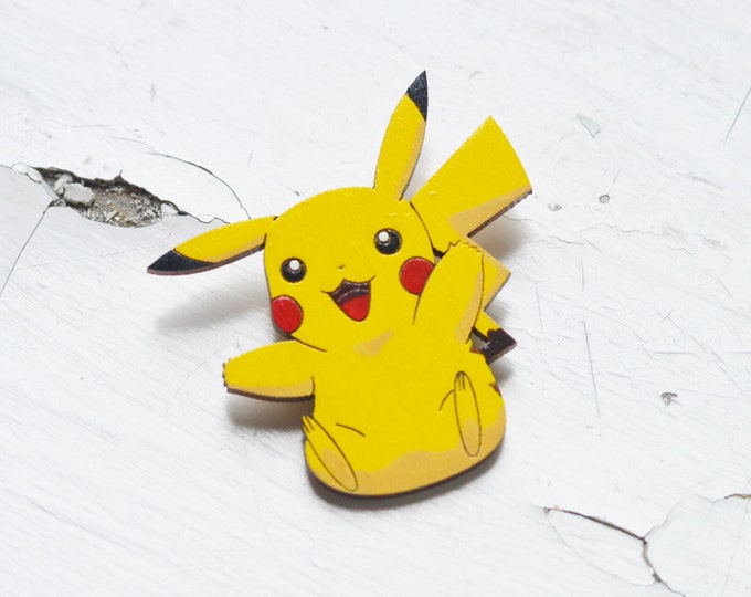 Pikachu // Wooden brooch is covered with ECO paint // Laser Cut // 2016 Best Trends // Fresh Gifts // Pokémon // Swag Style // ECO //