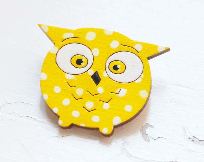 Owl // Wooden brooch is covered with ECO paint // Laser Cut // 2016 Best Trends // Fresh Gifts // Polca Dots