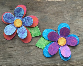 Metal Garden Art Flower Hanging Flower Purple, Pink and Blue Flower