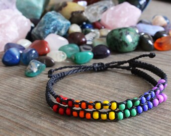 LGBT Bracelet, Lesbian Gay Bi and Trans Pride Support Bracelet, Beaded LGBT Bracelet, Rainbow Beaded Bracelet, Rainbow Bracelet