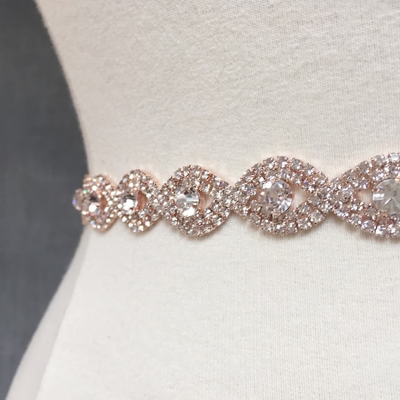 Thin Rose Gold Crystal Rhinestone Belt Rose gold Bridal
