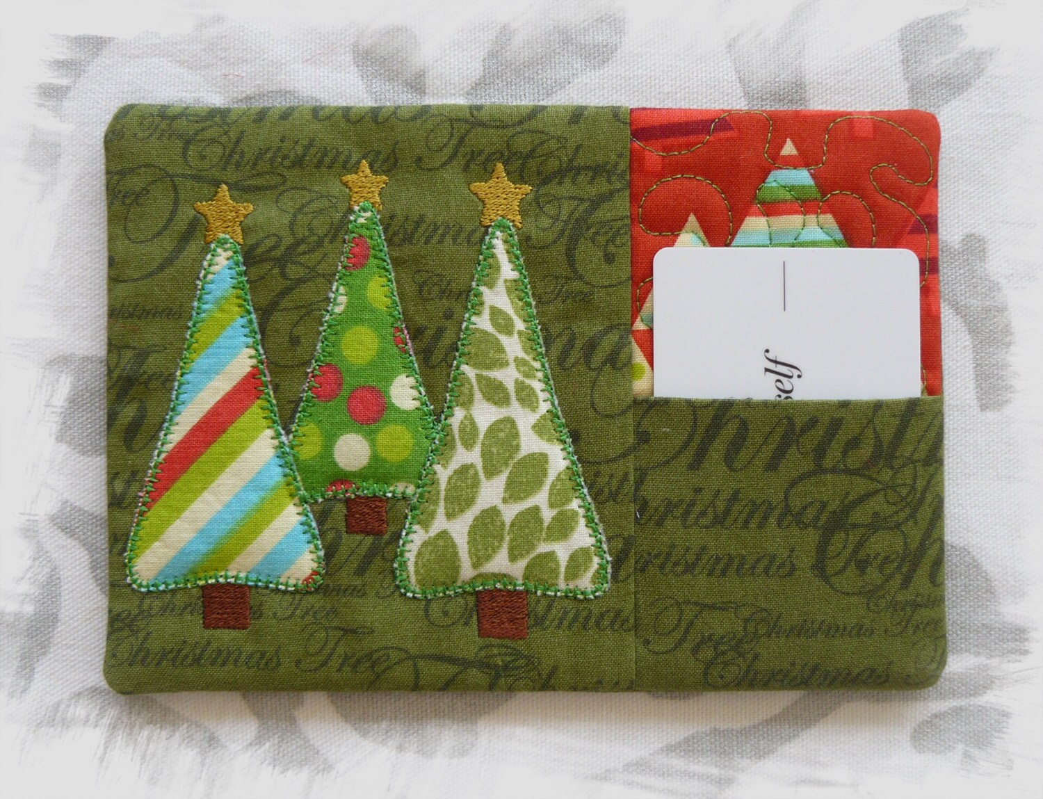 Christmas Trees Naïve Applique Mug Rug With Pocket & Quilting