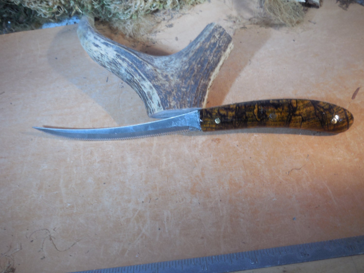 Tomato Knife Yellow Stabilized Spalted Hacklberry handles