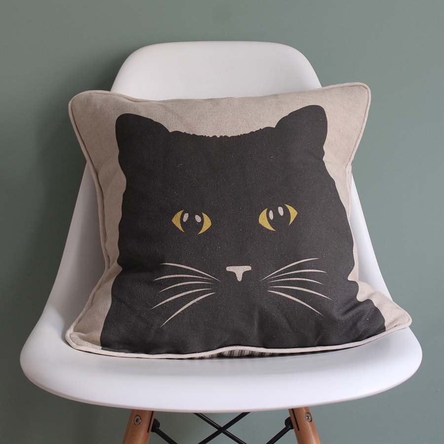 black cat cushion cover