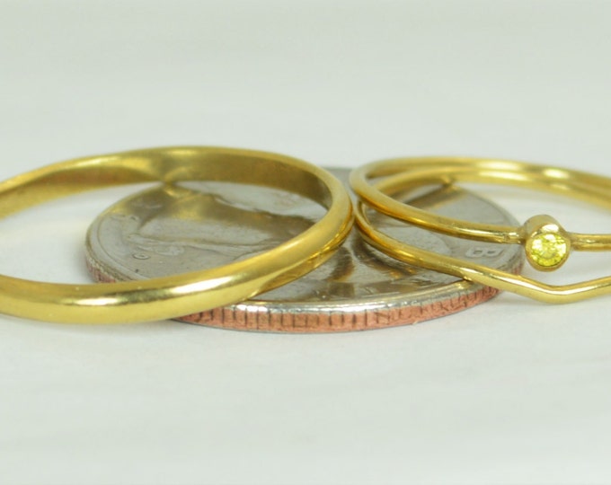 Tiny Citrine Ring Set, Solid 14k Gold Wedding Set, Stacking Ring, Solid 14k Gold Citrine Ring, November Birthstone, Bridal Set, Topaz Ring