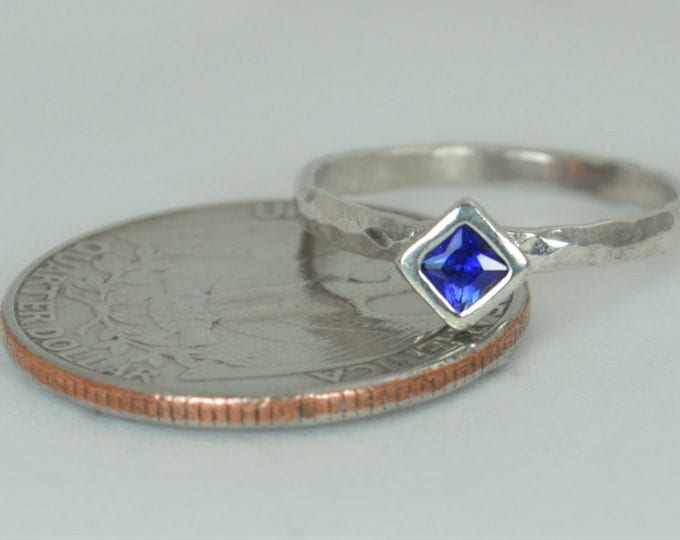 Square Sapphire Ring, Sapphire White Gold Ring, September's Birthstone Ring, Square Stone Mothers Ring, Square Stone Ring, Sapphire Ring