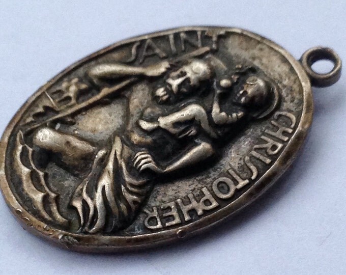 Storewide 25% Off SALE Vintage Sterling Silver Double Sided St. Christopher Charm Featuring "Our Lady Of The Highway, Pray For Us" Prayer W/