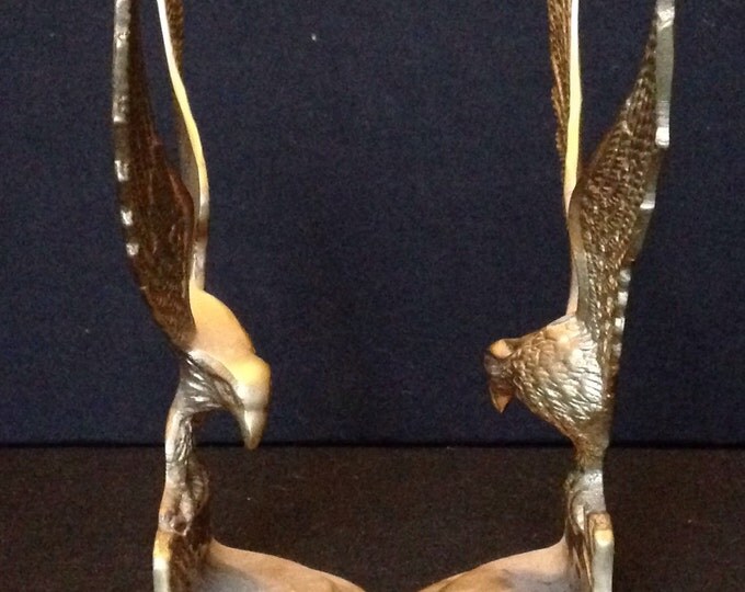 Storewide 25% Off SALE Matching Pair Vintage Heavy Cast Brass Perched Eagle Bookends Featuring Flighted Wings With Highly Detailed Design F