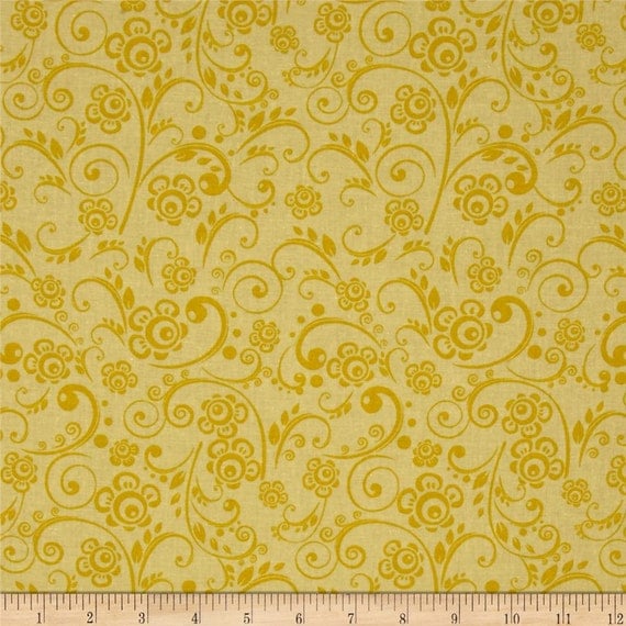 Light Yellow Fabric Floral Swirl Yellow sold by the Fat