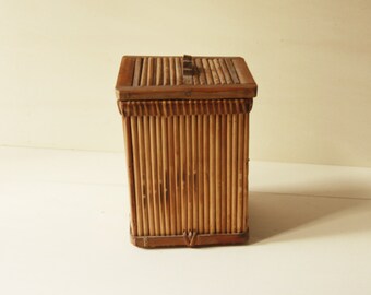 Vintage Wicker small box 70 years, vintage wooden box 70s,
