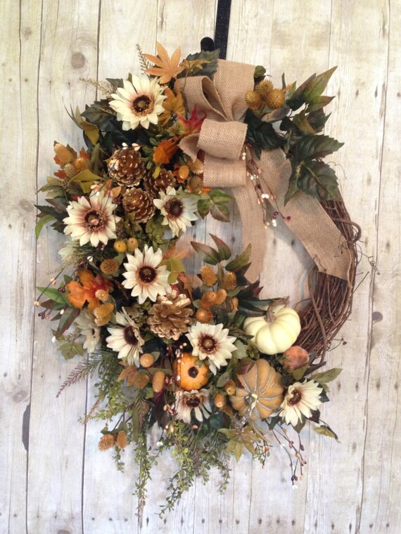 Items similar to ON SALE Fall Wreath Fall Wreath for Front Door Sunflower Wreath Fall