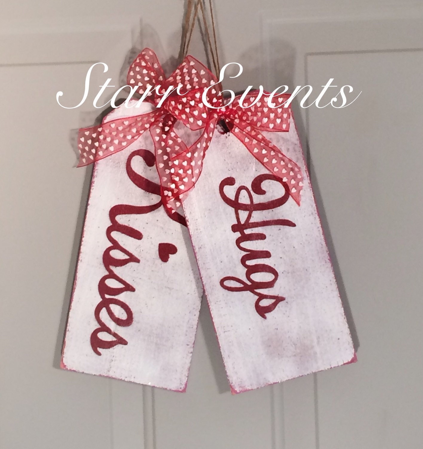 Hugs and Kisses sign. Wooden tag signs. Valentine's Day