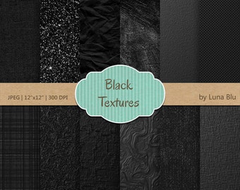 Textured Digital Paper: "Black Textures" black digital paper, textured backgrounds, great for business cards, Instant Download
