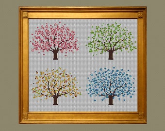 Four Seasons Tree Cross Stitch Pattern PDF Instant Download Spring Summer Autumn Winter