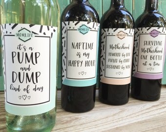 Mom wine labels, new mom gift, mom truths, mom life, mommin aint easy, unique baby shower gift, mommy milestones, new baby wine labels