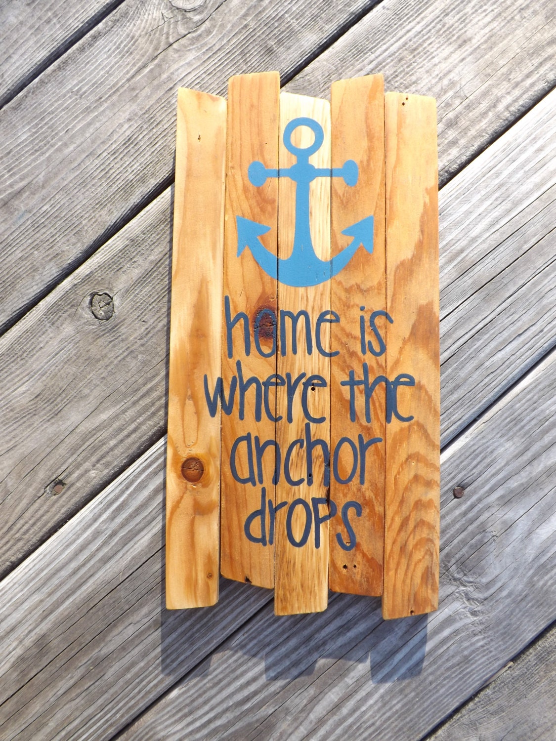 Home is where the anchor drops painting on reclaimed wood sign