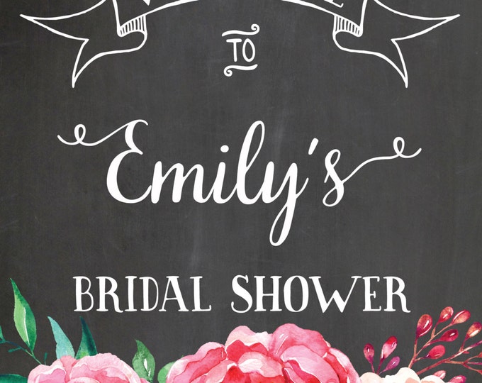 Welcome Bridal Shower Sign. Chalkboard Welcome sign. Printable chalkboard poster. Chalkboard bridal sign. Floral bridal welcome sign