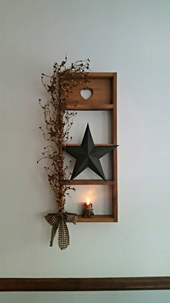 Large Shelf Decor Rustic Decor Primitive Decor Lighted