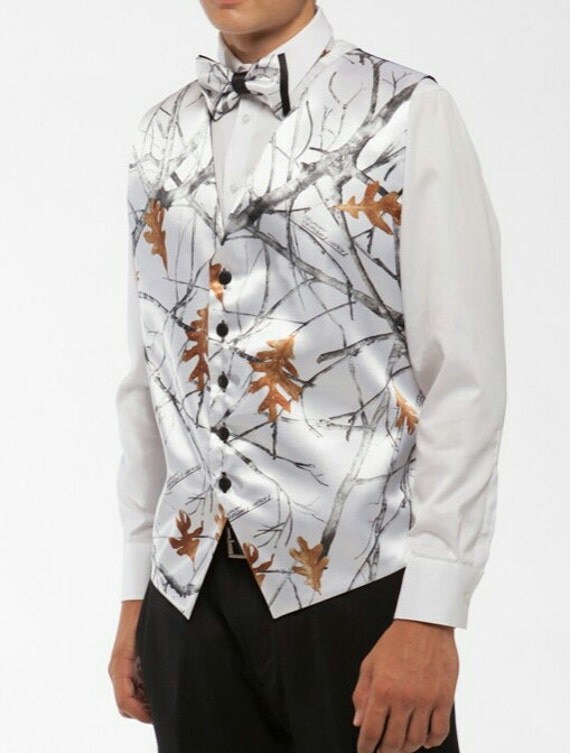 Mens White Satin Snow Camo Vest True by PartyStylingsofMandy