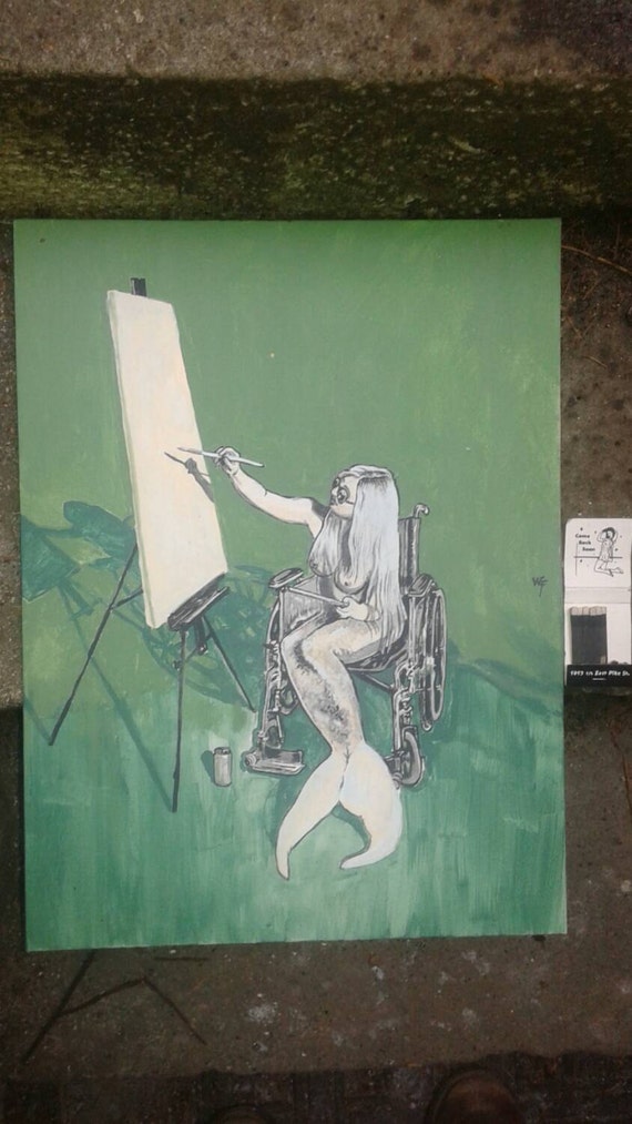 Items similar to Mermaid in Wheelchair being a visual artist or painter or hipster or student on