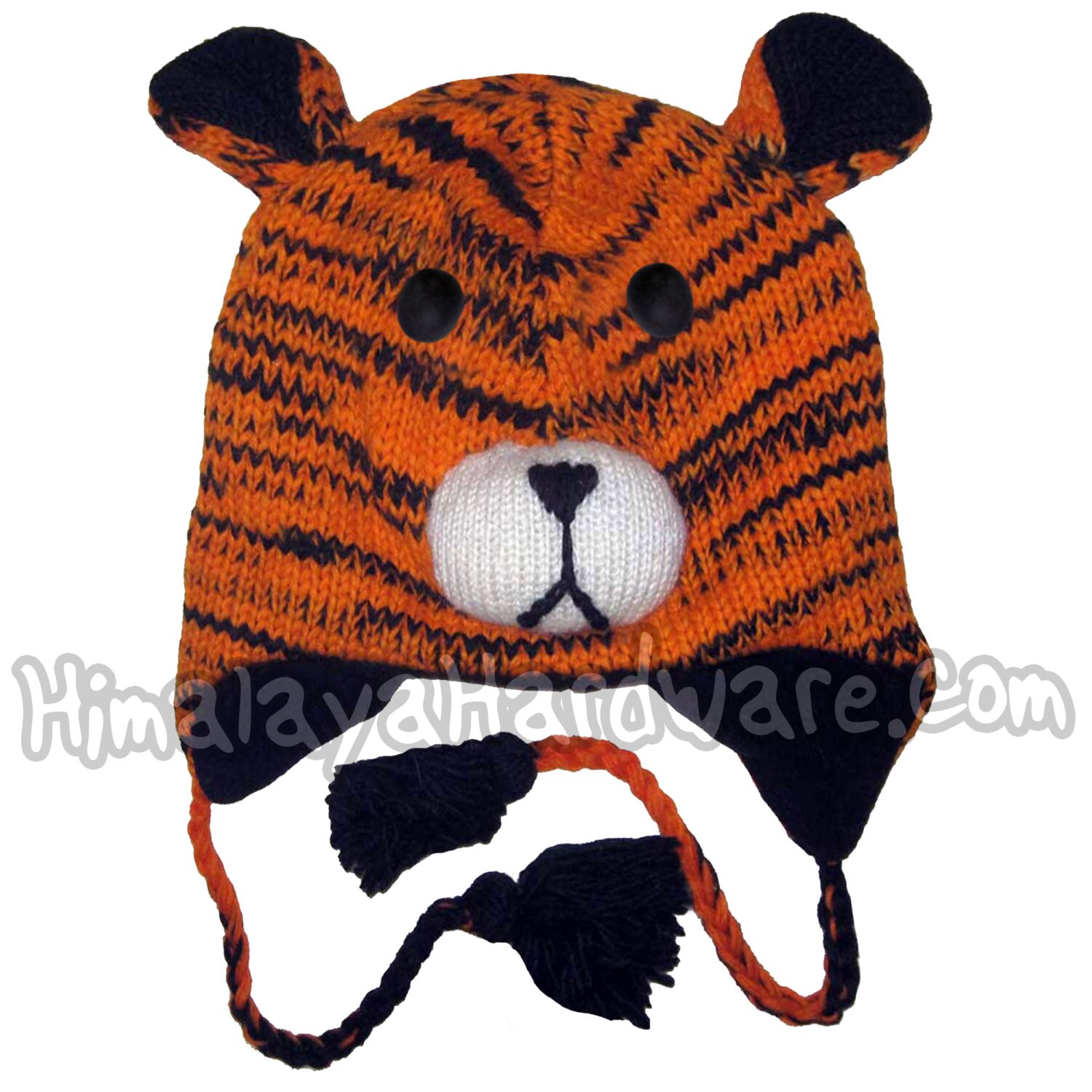 Knit Wool Tiger Hat orange animal winter ear beanie black