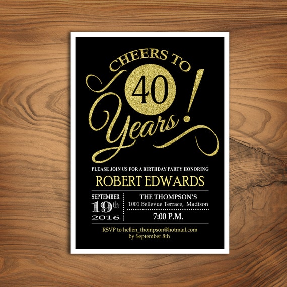 40th Birthday Invitation / Any Age / Cheers to 40 Years