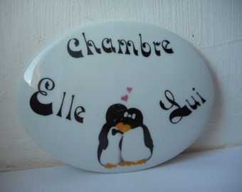 vintage Limoges porcelain decorative chambre / bedroom door plaque