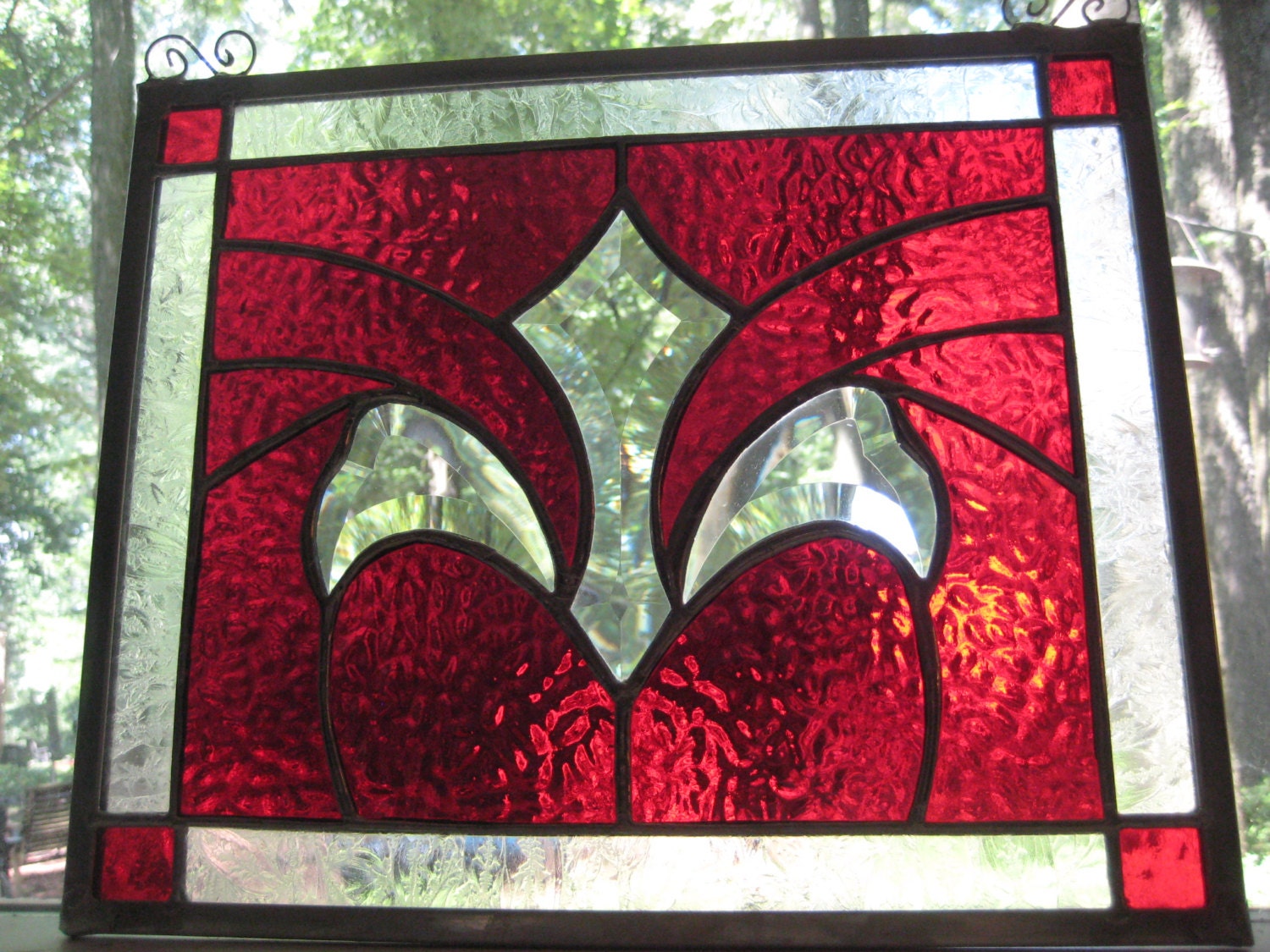 SIMPLY RED stained glass panel window suncatcher NEW with