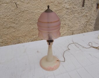 Stunning French 1930's Art Deco Bakelite and Pink Pate de Verre Table Lamp, Rare Pink and Cream Bakelite. French Art Deco Desk Lamp.
