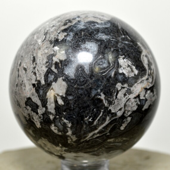 1.9 Black Grey Lace Agate Sphere Natural Chalcedony Quartz by HQRP