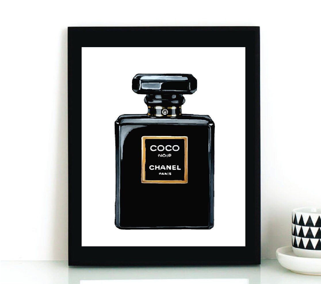 COCO CHANEL Noir Perfume Bottle Illustration Digital Instant