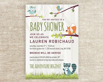 Woodland Creatures Baby Shower Invitation