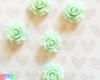 Mint Green Rose Flower Cabochons- 5 pcs 20mm