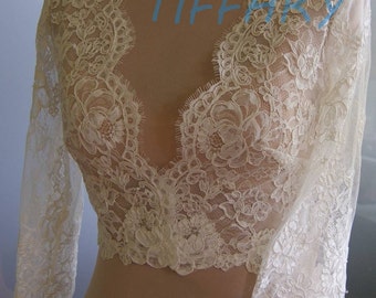 Wedding bolero, jacket of lace, 3/4 sleeve, alencon . Unique beautiful, romantic bridal jacket, bolero AMBER